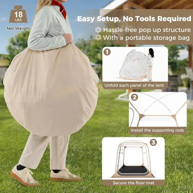 Alt view image 6 of 7 - SPORFIT Pop up Sports Tent, Portable Weather Pod for 1-6 Person, Garden Screen House Shelter with Floor Mat & Carry Bag, Outdoor Clear Bubble Tent for Sports Event Soccer Camping (7 x 7 x 6.4 ft)
