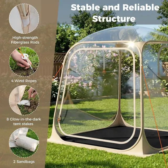Alt view image 7 of 7 - SPORFIT Pop up Sports Tent, Portable Weather Pod for 1-6 Person, Garden Screen House Shelter with Floor Mat & Carry Bag, Outdoor Clear Bubble Tent for Sports Event Soccer Camping (7 x 7 x 6.4 ft)