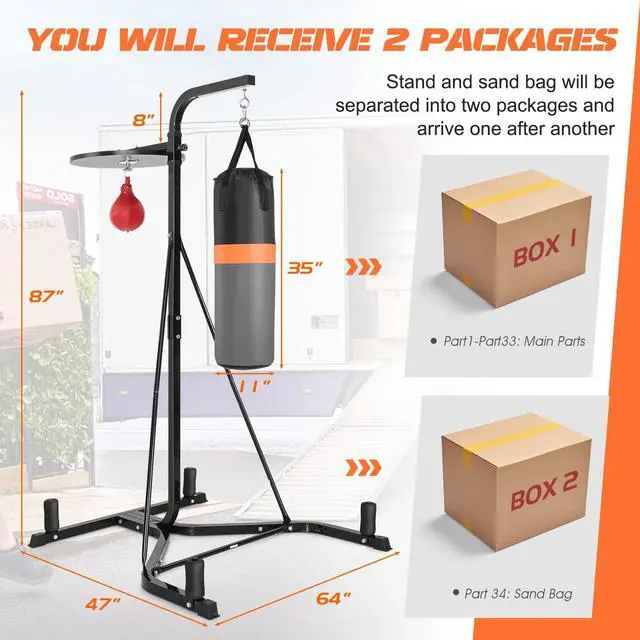Alt view image 3 of 7 - SPORFIT 2-in-1 Punching Bag Stand for Adults, Heavy Bag Stand with Height Adjustable Speed Bag, Weighted Base Hold Up to 220 LBS, Freestanding Boxing Equipment for Home Gym Fitness MMA Training