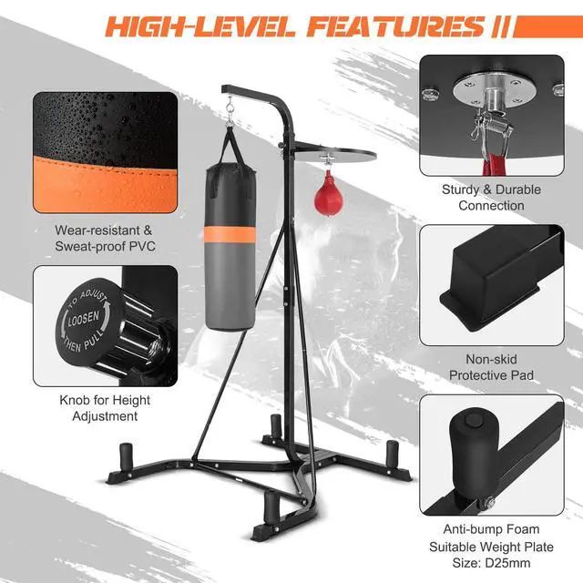 Alt view image 5 of 7 - SPORFIT 2-in-1 Punching Bag Stand for Adults, Heavy Bag Stand with Height Adjustable Speed Bag, Weighted Base Hold Up to 220 LBS, Freestanding Boxing Equipment for Home Gym Fitness MMA Training
