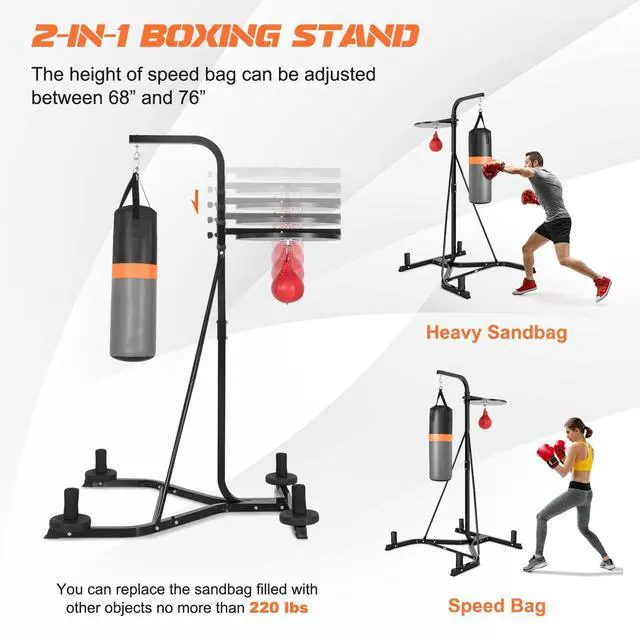 Alt view image 4 of 7 - SPORFIT 2-in-1 Punching Bag Stand for Adults, Heavy Bag Stand with Height Adjustable Speed Bag, Weighted Base Hold Up to 220 LBS, Freestanding Boxing Equipment for Home Gym Fitness MMA Training