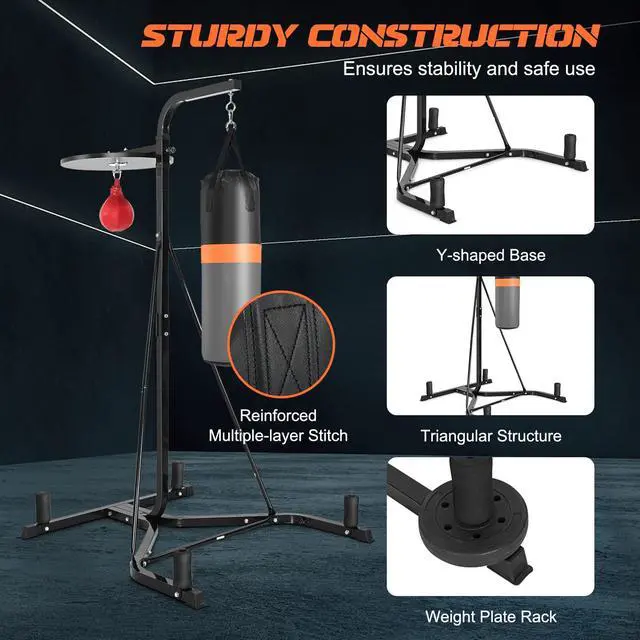 Alt view image 6 of 7 - SPORFIT 2-in-1 Punching Bag Stand for Adults, Heavy Bag Stand with Height Adjustable Speed Bag, Weighted Base Hold Up to 220 LBS, Freestanding Boxing Equipment for Home Gym Fitness MMA Training