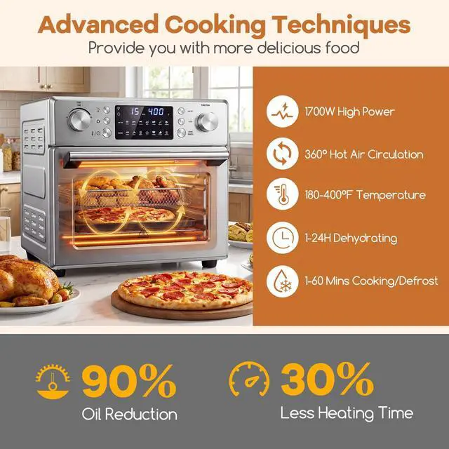 Alt view image 2 of 7 - ARLIME 14-in-1 Air Fryer Toaster Oven Combo, 1700W Stainless Steel Countertop Convection Oven with Bake, Rotisserie, Dehydrate & Defrost Functions, 26 QT Large Capacity, 60-Minute Timer & Accessories