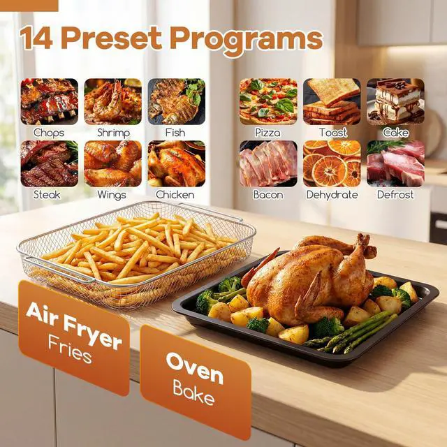 Alt view image 3 of 7 - ARLIME 14-in-1 Air Fryer Toaster Oven Combo, 1700W Stainless Steel Countertop Convection Oven with Bake, Rotisserie, Dehydrate & Defrost Functions, 26 QT Large Capacity, 60-Minute Timer & Accessories