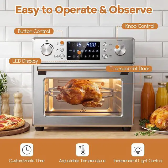 Alt view image 5 of 7 - ARLIME 14-in-1 Air Fryer Toaster Oven Combo, 1700W Stainless Steel Countertop Convection Oven with Bake, Rotisserie, Dehydrate & Defrost Functions, 26 QT Large Capacity, 60-Minute Timer & Accessories