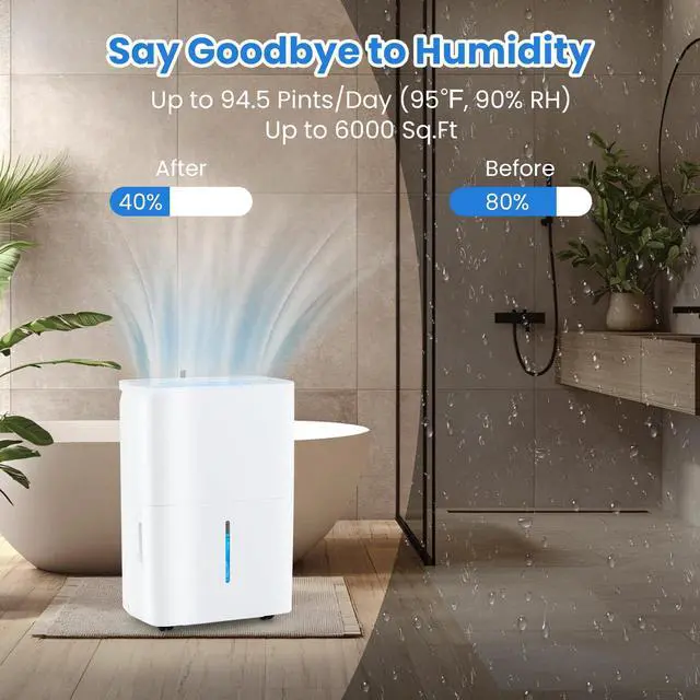 Alt view image 2 of 7 - ARLIME 94.5 Pints Dehumidifier for Home, 6000 Sq.Ft Dehumidifier w/24H Timer, LED Display, Child Lock, Drain Hose& Auto Defrost for Bedroom Basement Garage Office (94.5 Pints)
