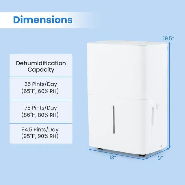 Alt view image 6 of 7 - ARLIME 94.5 Pints Dehumidifier for Home, 6000 Sq.Ft Dehumidifier w/24H Timer, LED Display, Child Lock, Drain Hose& Auto Defrost for Bedroom Basement Garage Office (94.5 Pints)