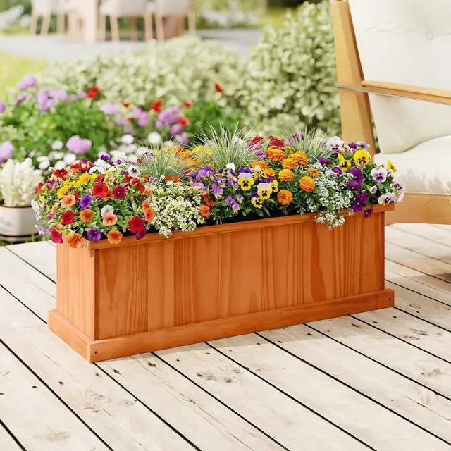 Alt view image 2 of 7 - SPORFIT Wooden Raised Garden Bed, Large Rectangular Planter with Drainage Holes, Removable Bottom & Liner for Flowers Vegetables, Outdoor Elevated Planter Box for Yard Patio Balcony (2, 28x10x10)