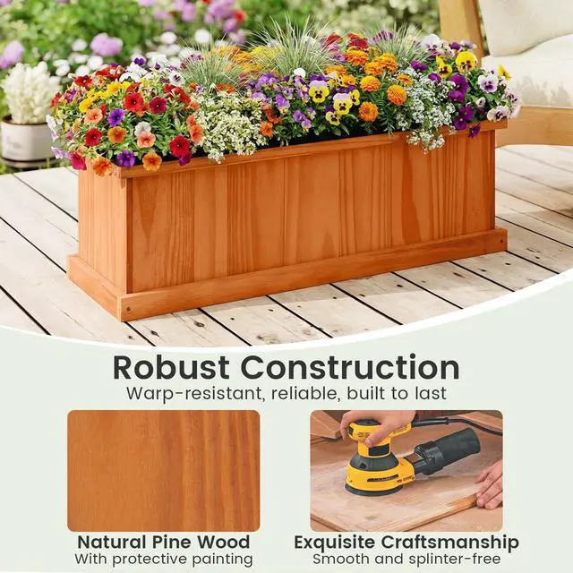Alt view image 5 of 7 - SPORFIT Wooden Raised Garden Bed, Large Rectangular Planter with Drainage Holes, Removable Bottom & Liner for Flowers Vegetables, Outdoor Elevated Planter Box for Yard Patio Balcony (2, 28x10x10)