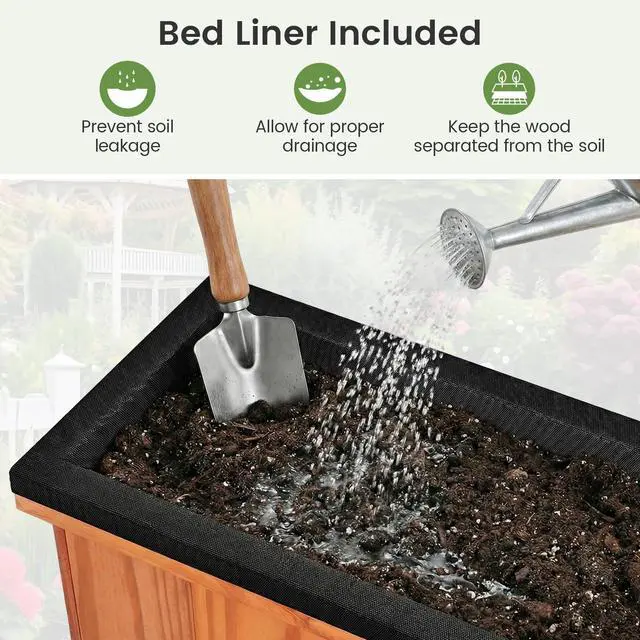 Alt view image 7 of 7 - SPORFIT Wooden Raised Garden Bed, Large Rectangular Planter with Drainage Holes, Removable Bottom & Liner for Flowers Vegetables, Outdoor Elevated Planter Box for Yard Patio Balcony (2, 28x10x10)