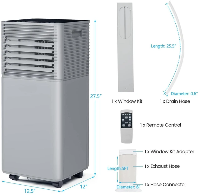 Alt view image 7 of 7 - ARLIME Portable Air Conditioners, 8000 BTU Air Unit Cools up to 230 sq. ft. Freestanding Air Cooler w/Fan & Dehumidifier, Remote Control, Window Mount Kits for Home Office, Gray