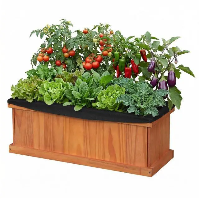 Main image of SPORFIT Wooden Raised Garden Bed, Large Rectangular Planter with Drainage Holes, Removable Bottom & Liner for Flowers Vegetables, Outdoor Elevated Planter Box for Yard Patio Balcony (1, 28x10x10)