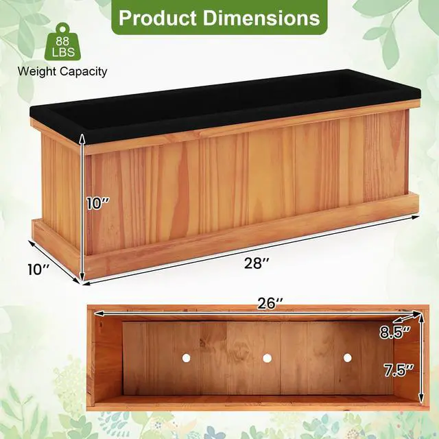 Alt view image 3 of 7 - SPORFIT Wooden Raised Garden Bed, Large Rectangular Planter with Drainage Holes, Removable Bottom & Liner for Flowers Vegetables, Outdoor Elevated Planter Box for Yard Patio Balcony (2, 40x13x12)