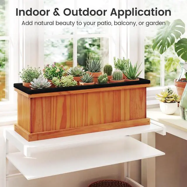 Alt view image 4 of 7 - SPORFIT Wooden Raised Garden Bed, Large Rectangular Planter with Drainage Holes, Removable Bottom & Liner for Flowers Vegetables, Outdoor Elevated Planter Box for Yard Patio Balcony (1, 28x10x10)