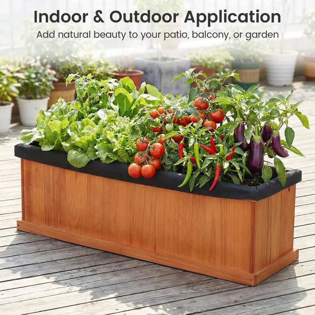 Alt view image 4 of 7 - SPORFIT Wooden Raised Garden Bed, Large Rectangular Planter with Drainage Holes, Removable Bottom & Liner for Flowers Vegetables, Outdoor Elevated Planter Box for Yard Patio Balcony (2, 40x13x12)