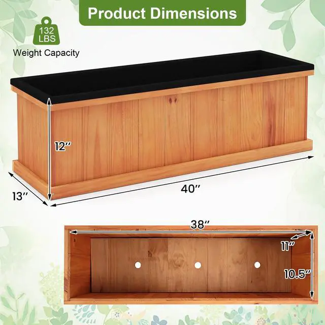 Alt view image 3 of 7 - SPORFIT Wooden Raised Garden Bed, Large Rectangular Planter with Drainage Holes, Removable Bottom & Liner for Flowers Vegetables, Outdoor Elevated Planter Box for Yard Patio Balcony (1, 40x13x12)