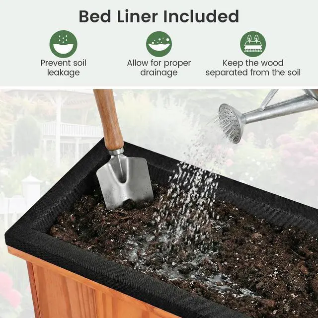 Alt view image 7 of 7 - SPORFIT Wooden Raised Garden Bed, Large Rectangular Planter with Drainage Holes, Removable Bottom & Liner for Flowers Vegetables, Outdoor Elevated Planter Box for Yard Patio Balcony (2, 40x13x12)