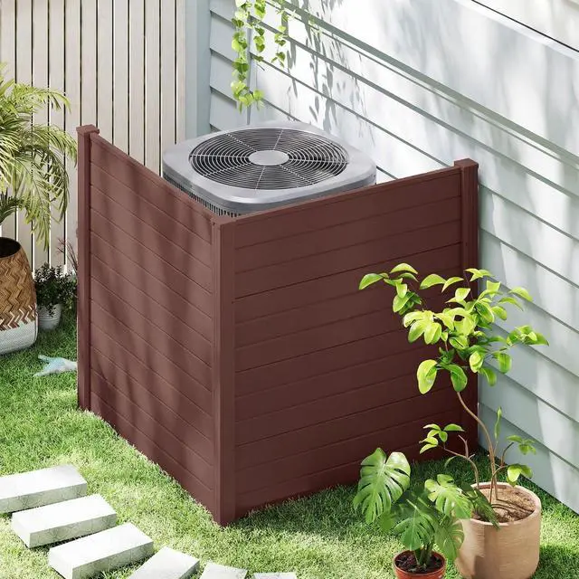 Main image of SPORFIT 48''W x 48''H Privacy Screen Outdoor with Galvanized Stakes, Privacy Panels Outdoor with Weather Kit, Air Conditioner Fence with Decorative Caps for Patio Lawn AC, Pool Pump, Trash (1, Brown)
