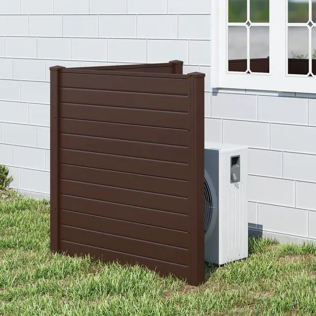 Alt view image 2 of 7 - SPORFIT 48''W x 48''H Privacy Screen Outdoor with Galvanized Stakes, Privacy Panels Outdoor with Weather Kit, Air Conditioner Fence with Decorative Caps for Patio Lawn AC, Pool Pump, Trash (1, Brown)