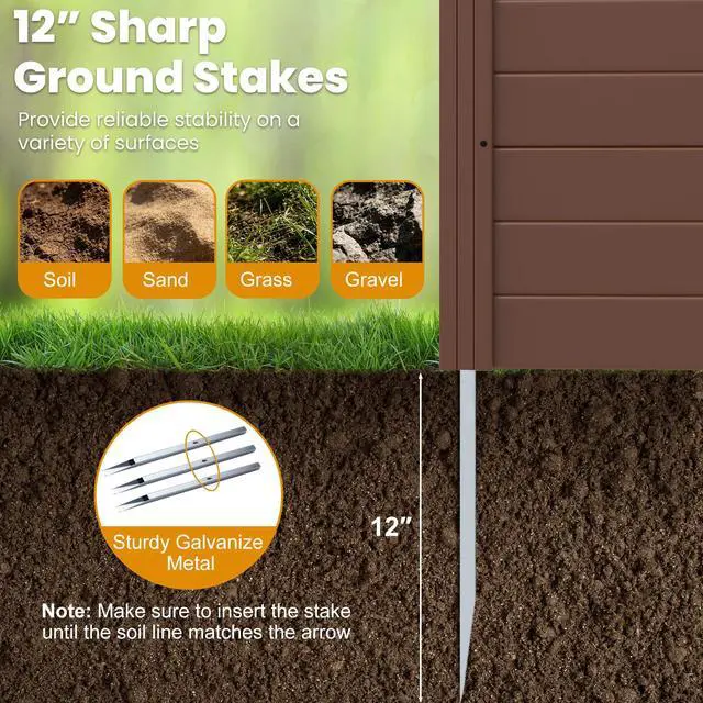 Alt view image 6 of 7 - SPORFIT 48''W x 48''H Privacy Screen Outdoor with Galvanized Stakes, Privacy Panels Outdoor with Weather Kit, Air Conditioner Fence with Decorative Caps for Patio Lawn AC, Pool Pump, Trash (1, Brown)