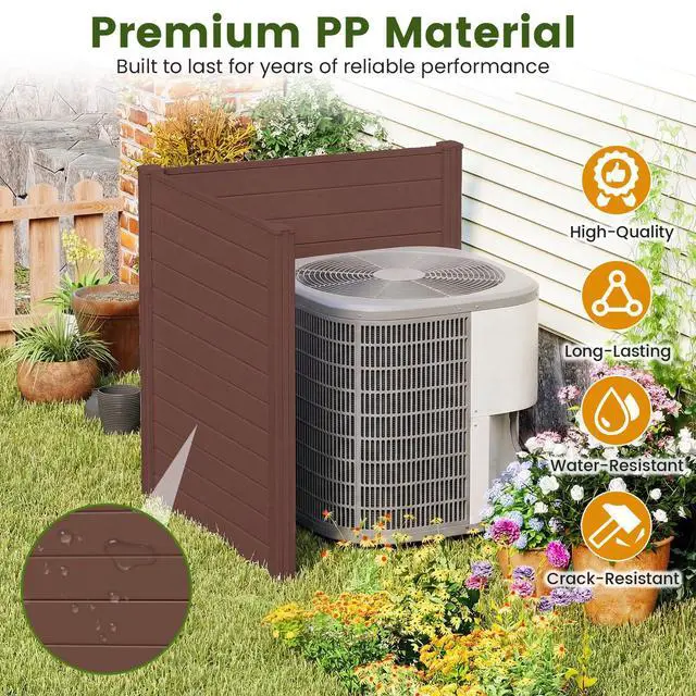 Alt view image 5 of 7 - SPORFIT 48''W x 48''H Privacy Screen Outdoor with Galvanized Stakes, Privacy Panels Outdoor with Weather Kit, Air Conditioner Fence with Decorative Caps for Patio Lawn AC, Pool Pump, Trash (1, Brown)