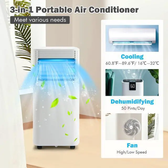 Alt view image 2 of 7 - ARLIME Portable Air Conditioners, 10000 BTU Air Unit Cools up to 350 sq. ft. Freestanding Air Cooler w/Fan & Dehumidifier, Remote Control, Window Mount Kits for Home Office, White