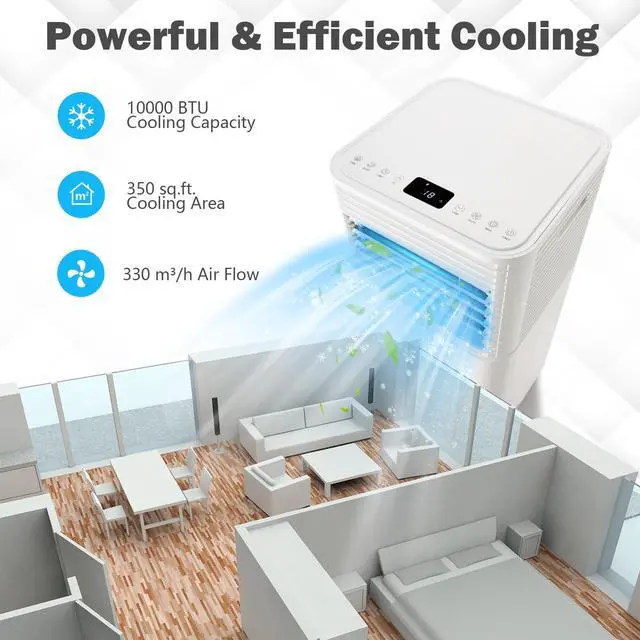 Alt view image 3 of 7 - ARLIME Portable Air Conditioners, 10000 BTU Air Unit Cools up to 350 sq. ft. Freestanding Air Cooler w/Fan & Dehumidifier, Remote Control, Window Mount Kits for Home Office, White