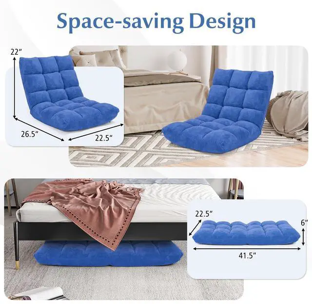 Alt view image 4 of 7 - ARLIME Adjustable Floor Chair, 14-Position Lazy Sofa Chair with Back Support & Thick Padding, Portable Foldable Floor Couch for Adults, Kids, Use in Bedroom, Living Room, Home Theater (Blue)