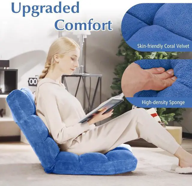 Alt view image 3 of 7 - ARLIME Adjustable Floor Chair, 14-Position Lazy Sofa Chair with Back Support & Thick Padding, Portable Foldable Floor Couch for Adults, Kids, Use in Bedroom, Living Room, Home Theater (Blue)