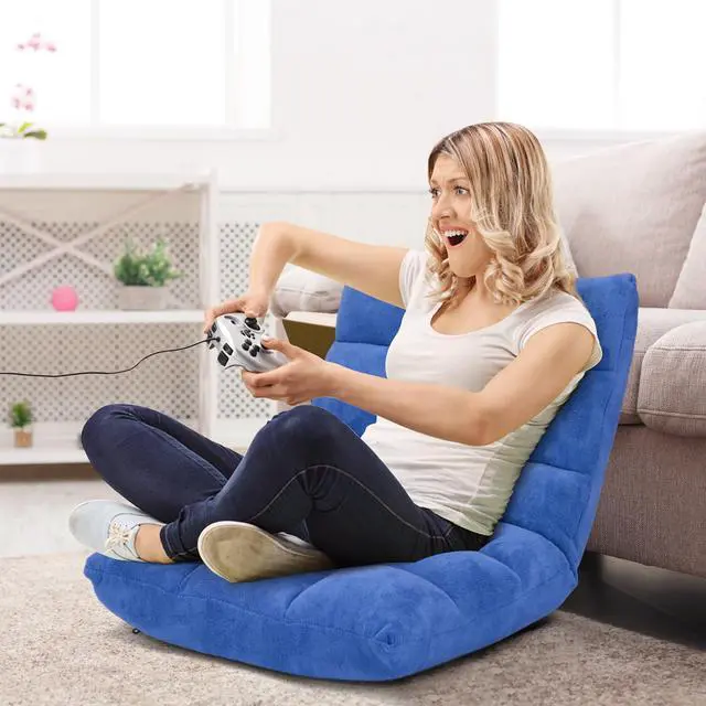 Alt view image 6 of 7 - ARLIME Adjustable Floor Chair, 14-Position Lazy Sofa Chair with Back Support & Thick Padding, Portable Foldable Floor Couch for Adults, Kids, Use in Bedroom, Living Room, Home Theater (Blue)