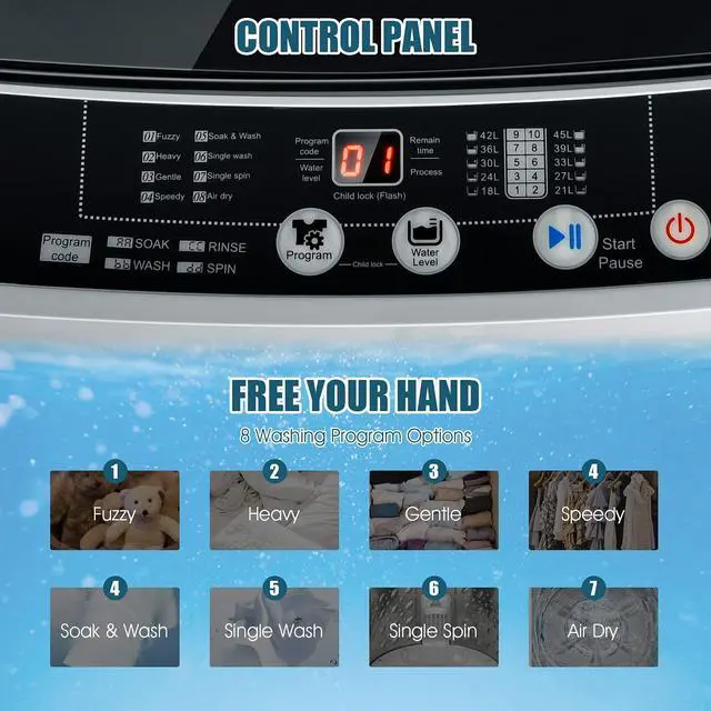 Alt view image 3 of 7 - ARLIME 2 in 1 Portable Washing Machine, Full-Automatic Washer 1.5 Cu.Ft Capacity, Laundry Washer & Spin Dryer w/Long Inlet & Outlet Hose For Apartments, Condos, Dorms, RVs Camping Living (Grey)