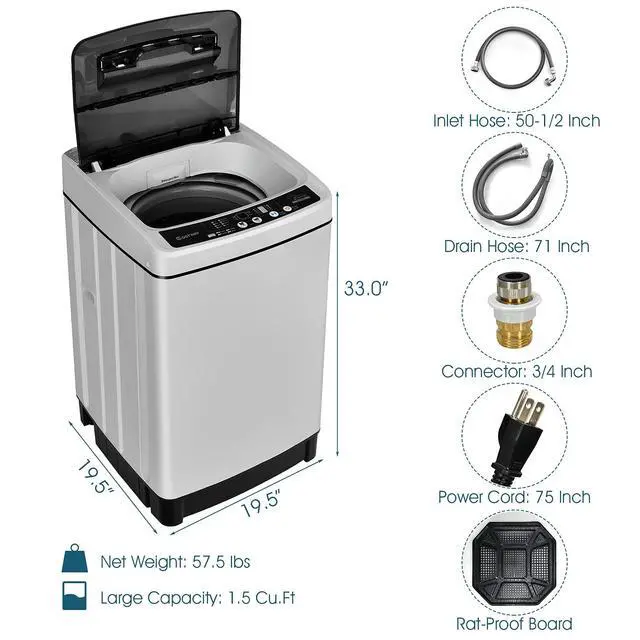 Alt view image 4 of 7 - ARLIME 2 in 1 Portable Washing Machine, Full-Automatic Washer 1.5 Cu.Ft Capacity, Laundry Washer & Spin Dryer w/Long Inlet & Outlet Hose For Apartments, Condos, Dorms, RVs Camping Living (Grey)