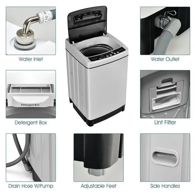 Alt view image 5 of 7 - ARLIME 2 in 1 Portable Washing Machine, Full-Automatic Washer 1.5 Cu.Ft Capacity, Laundry Washer & Spin Dryer w/Long Inlet & Outlet Hose For Apartments, Condos, Dorms, RVs Camping Living (Grey)