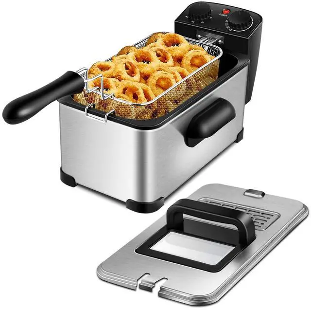 Main image of ARLIME Deep Fryer with Basket, 3.2 Qt/3L Electric Fryer with Adjustable Temperature & Timer, Removable Oil-Container & Lid w/View Window, Stainless Steel Small Deep Fryers for Home Use, Kitchen