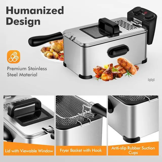 Alt view image 5 of 7 - ARLIME Deep Fryer with Basket, 3.2 Qt/3L Electric Fryer with Adjustable Temperature & Timer, Removable Oil-Container & Lid w/View Window, Stainless Steel Small Deep Fryers for Home Use, Kitchen
