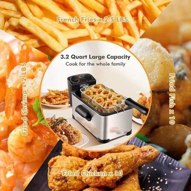 Alt view image 7 of 7 - ARLIME Deep Fryer with Basket, 3.2 Qt/3L Electric Fryer with Adjustable Temperature & Timer, Removable Oil-Container & Lid w/View Window, Stainless Steel Small Deep Fryers for Home Use, Kitchen