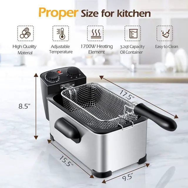 Alt view image 6 of 7 - ARLIME Deep Fryer with Basket, 3.2 Qt/3L Electric Fryer with Adjustable Temperature & Timer, Removable Oil-Container & Lid w/View Window, Stainless Steel Small Deep Fryers for Home Use, Kitchen