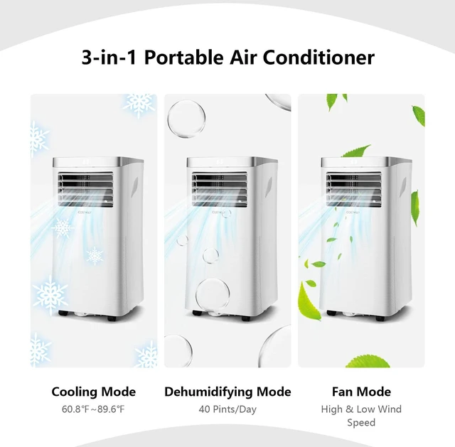 Alt view image 3 of 6 - ARLIME 3-IN-1 Portable Air Conditioner, 8000 BTU AC Unit w/Fan & Dehumidifier, 2 Fan Speed, 24H Timer, Low Noise Sleep Mode, Ait Conditioner for Bedroom, Cools up to 230 Sq.ft
