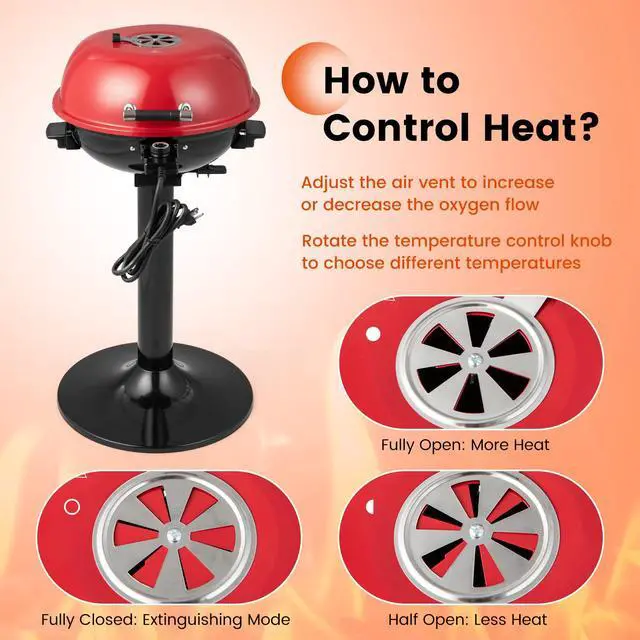 Alt view image 2 of 7 - ARLIME Outdoor Electric Grill 1600W, Stand BBQ Grill for 15-Serving, Adjustable Temperature, Removable Greqase Tray, Portable Barbecue Grill for Camping Party Balcony Garden