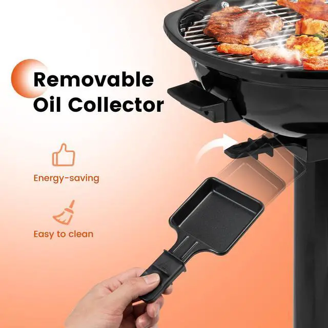 Alt view image 4 of 7 - ARLIME Outdoor Electric Grill 1600W, Stand BBQ Grill for 15-Serving, Adjustable Temperature, Removable Greqase Tray, Portable Barbecue Grill for Camping Party Balcony Garden