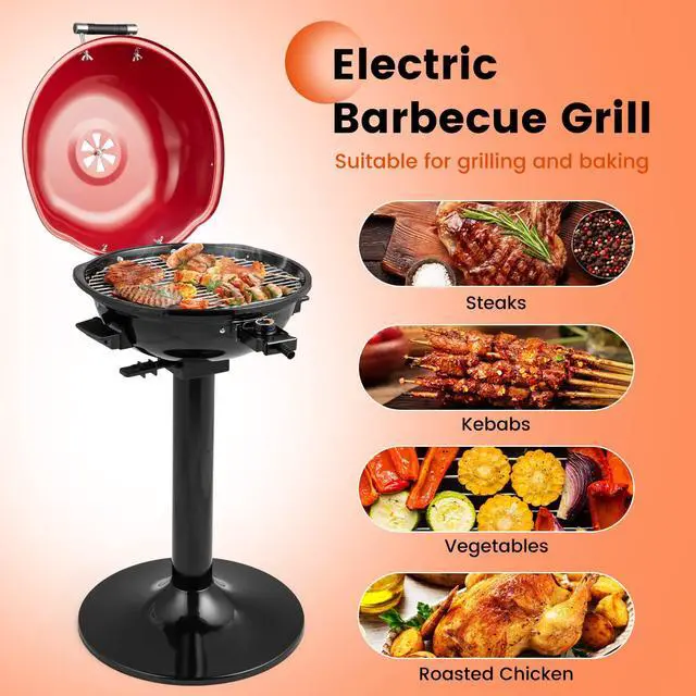 Alt view image 3 of 7 - ARLIME Outdoor Electric Grill 1600W, Stand BBQ Grill for 15-Serving, Adjustable Temperature, Removable Greqase Tray, Portable Barbecue Grill for Camping Party Balcony Garden