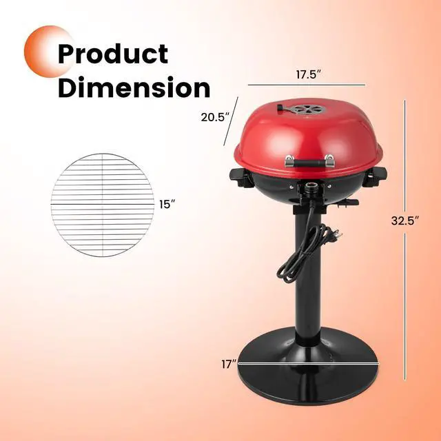 Alt view image 6 of 7 - ARLIME Outdoor Electric Grill 1600W, Stand BBQ Grill for 15-Serving, Adjustable Temperature, Removable Greqase Tray, Portable Barbecue Grill for Camping Party Balcony Garden