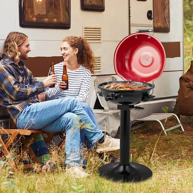 Alt view image 7 of 7 - ARLIME Outdoor Electric Grill 1600W, Stand BBQ Grill for 15-Serving, Adjustable Temperature, Removable Greqase Tray, Portable Barbecue Grill for Camping Party Balcony Garden