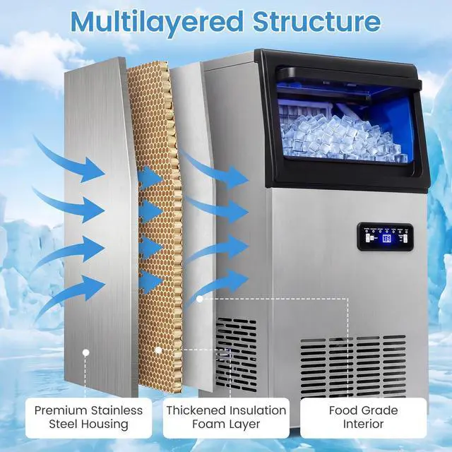 Alt view image 5 of 7 - ARLIME Commercial Ice Maker, 110 lbs/24H Countertop Freestanding Ice Machine with 25 lbs Storage Capacity, Self-Cleaning, Stainless Steel, Filter Included, Perfect for Home Bar Cafe