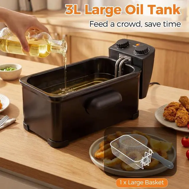 Alt view image 4 of 7 - ARLIME 1700W Deep Fryer with Basket, 3L Countertop Frying Pot with Basket, Adjustable Temperature & 60 min Timer, Electric Oil Fryer with View Window Lid for Home Kitchen