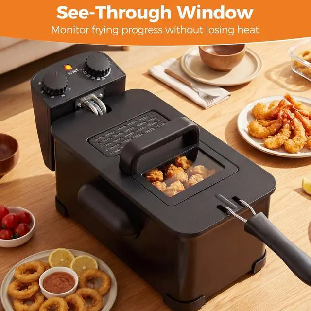 Alt view image 6 of 7 - ARLIME 1700W Deep Fryer with Basket, 3L Countertop Frying Pot with Basket, Adjustable Temperature & 60 min Timer, Electric Oil Fryer with View Window Lid for Home Kitchen