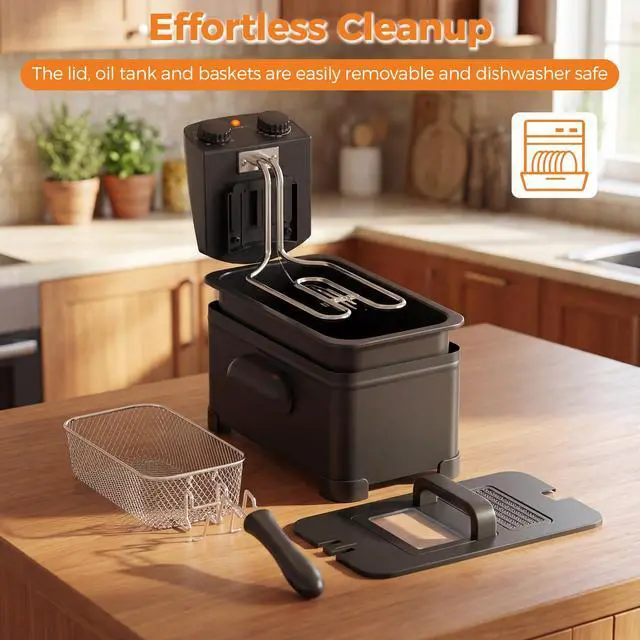 Alt view image 5 of 7 - ARLIME 1700W Deep Fryer with Basket, 3L Countertop Frying Pot with Basket, Adjustable Temperature & 60 min Timer, Electric Oil Fryer with View Window Lid for Home Kitchen