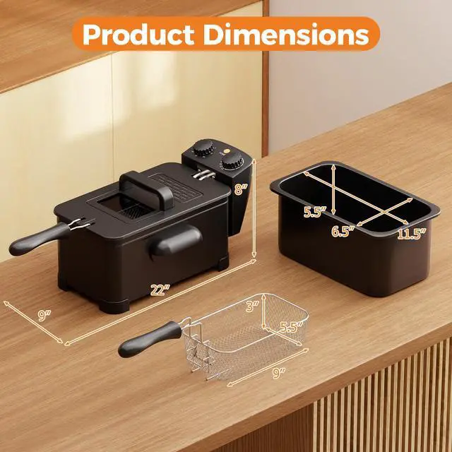 Alt view image 7 of 7 - ARLIME 1700W Deep Fryer with Basket, 3L Countertop Frying Pot with Basket, Adjustable Temperature & 60 min Timer, Electric Oil Fryer with View Window Lid for Home Kitchen