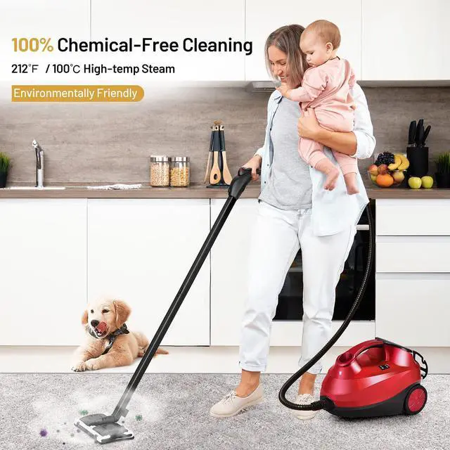 Alt view image 2 of 7 - ARLIME Steam Cleaner, Multi-Purpose Household Rolling Steamer w/ 19 Accessories, 1.5L Tank & 13ft Power Cord, Pressurized Steam Cleaning Machine for Floors, Carpets, Windows, Kitchen, Bathroom, Red