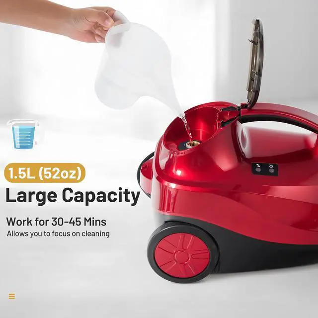 Alt view image 6 of 7 - ARLIME Steam Cleaner, Multi-Purpose Household Rolling Steamer w/ 19 Accessories, 1.5L Tank & 13ft Power Cord, Pressurized Steam Cleaning Machine for Floors, Carpets, Windows, Kitchen, Bathroom, Red